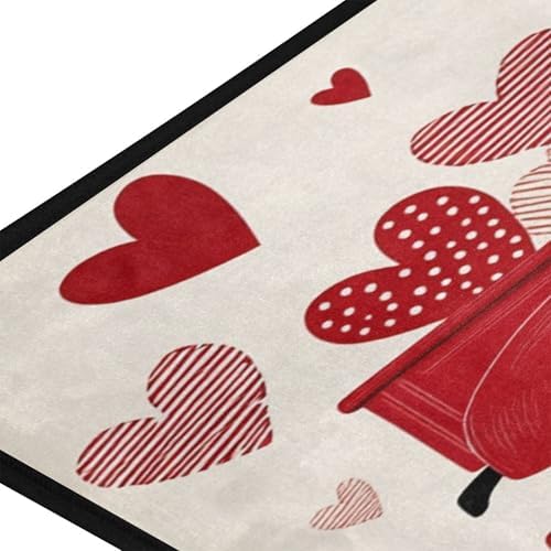 Aslsiy Retro Red Truck Hearts Love (12) Kitchen Rug Kitchen Mats Valentines Floor Comfort Welcome Washable Non Slip Area Rug for Home Decor 39" X 20"