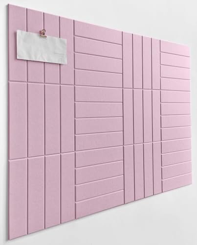 Felt Bulletin Board- Cork Board Tiles Alternative - 12 Pack Square Felt Wall Tiles with Safe Removable Adhesive Tabs - Light Pink