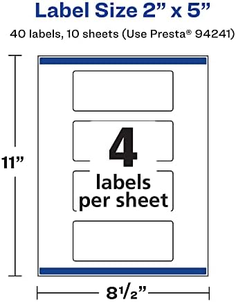 Avery® Printable Durable White Rectangle Labels, Sure Feed® Technology, 2" x 5", Print-to-the-Edge, Waterproof Labels, Laser & Pigment-Based Inkjet Compatible, 40 Total