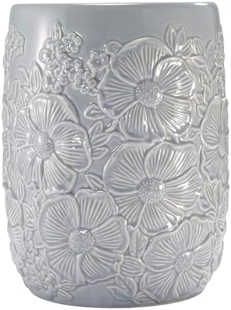 Nicole Miller – Wastebasket, Floral Ceramic with Hand-Painted Accents, Elegant Home Decor – Perfect for Bathroom, Bedroom or Office (Camille)
