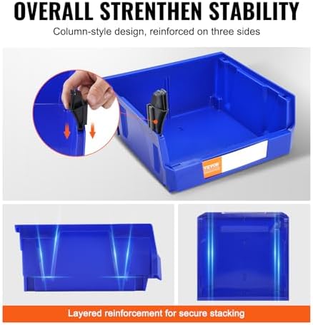 VEVOR Plastic Storage Bins 6 Pack (11 x 11 x 5-Inch), Hanging Stackable Storage Organizer Bins, Heavy Duty Stacking Containers for Closet, Garage, Office, Home, Pantry or Small Parts Organization