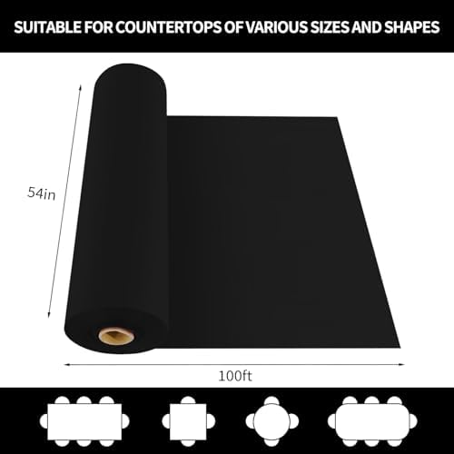 CXPSINC 54 Inch X 100 Feet Plastic Table Cover Roll Disposable Tablecloth with Slide Cutter for All Type/Shape Tables | Party, Banquet, Birthdays, Weddings(Black, 100 Feet)