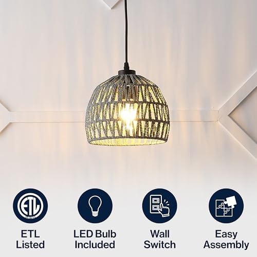 JONATHAN Y Campana 1-Light Pendant Dome Ceiling Lamp, 8.25", Gray