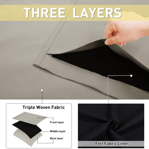 NICETOWN Sound Barrier 100% Blackout Cold Blocking Divider Curtains 84", Noise, Heat and Cold Blocking Drapes with Felt Fabric Lining for Nursery/Daytime Sleep/Bedroom (Natural, 2 PCs, 52" Wide)