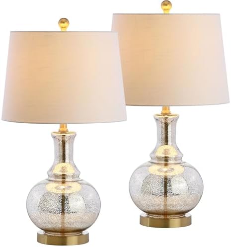 JONATHAN Y Lavelle 25" Glass Lamp, Mercury Silver/Brass Gold, Set of 2