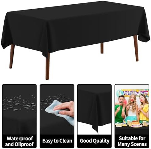 CXPSINC 54 Inch X 100 Feet Plastic Table Cover Roll Disposable Tablecloth with Slide Cutter for All Type/Shape Tables | Party, Banquet, Birthdays, Weddings(Black, 100 Feet)