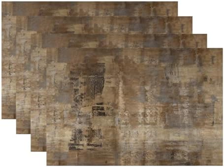 Batmerry Brown Abstract Art Linen Placemats Set of 4, Grey Acrylic Washable Table Mats for Kitchen Table Thickened Heat Insulation Dining Set Indoor Outdoor 12X18 in