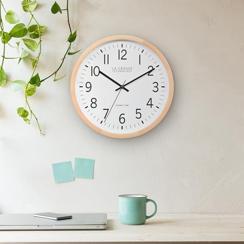 La Crosse Technology 404-53707-INT 12.8-Inch Beech Wood Atomic Analog Wall Clock