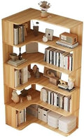 Vertical Wall Corner Shelf with Open Back 6-Shelf Wood Corner Bookshelf Floor Book Rack Multi-Layer Storage Shelf Against the Wall Bookcase Light Walnut 35" L x 24" W x 63" H