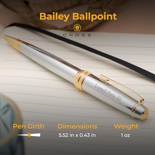 Cross Bailey Personalized Ballpoint Pen in Chrome with 23k Gold Trim