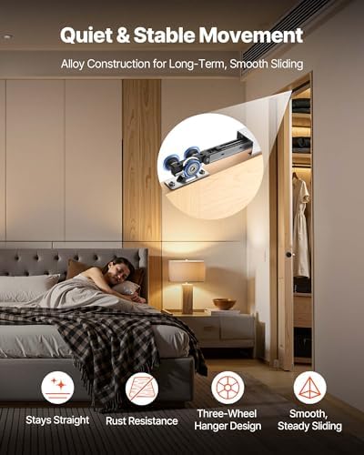 VEVOR Sliding Pocket Door Hardware Track Kit, 44.69" Pocket Door Track Kit with Soft Close Mechanism for Smooth and Quiet Sliding, Easy to Install, for 1" to 1 3/4" Thickness 24" Width Single Door