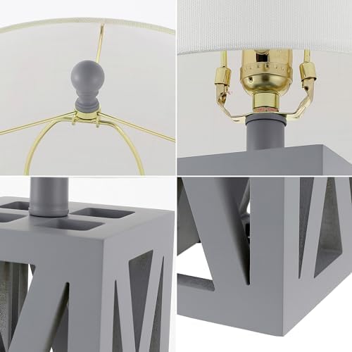 JONATHAN Y Stewart Rustic Wood Bedside Table Lamp 21.5", Gray, Set of 2