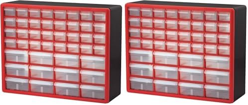 Akro-Mils 44-Drawer Plastic Drawer Storage Cabinet for Garage Organization, Bead Organizer, Building Bricks Storage, Teacher Toolbox, Makeup Organizer, 20-Inch W x 6-Inch D x 16-Inch H, 10144 Red
