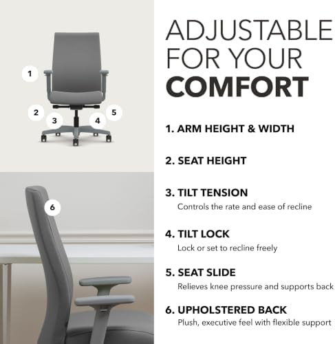 HON Ignition 2.0 Ergonomic Office Chair, Lumbar Support, Desk Chair, Frost