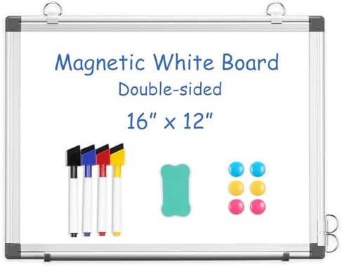 Double-Sided White Board Dry Erase Magnetic Whiteboard Wall 16x12 Silver