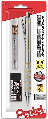 Pentel GraphGear 1000 Automatic Drafting Pencil (0.9mm), with Eraser Refills, 1-Pk (PG1019EBP)