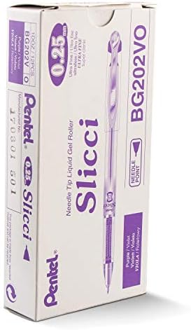 Pentel Arts Slicci 0.25 mm Extra Fine Gel Pen, Violet Ink, Box of 12 (BG202-V)