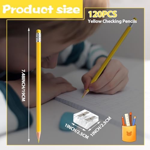 120 PCS Yellow Pencils Bulk with Eraser, Pre-Sharpened HB Spring & Easter Pencils for Kids, School Supplies for Writing, Drawing & Easter Art Crafts(Yellow)