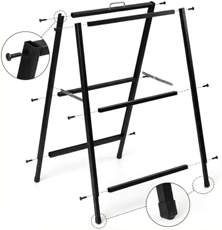 Heavy Duty A Frame Sign 24x36 inch - Double Sided Slide-in Metal Sandwich Board for Outdoor Sidewalk Business Advertising, Black Folding Pavement Display Stand, Frame Only
