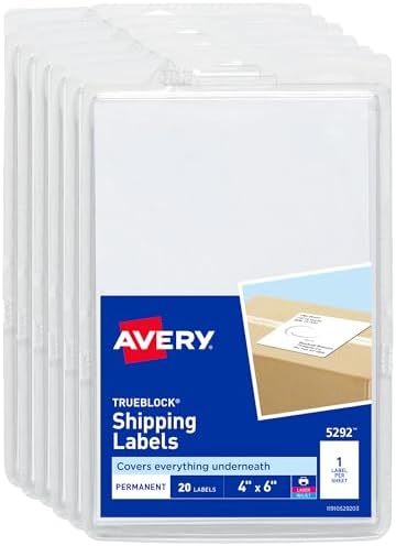 Avery® Shipping Labels with TrueBlock® Technology, 4" x 6", White, Permanent, 6 Packs for 120 Labels Total (45292)