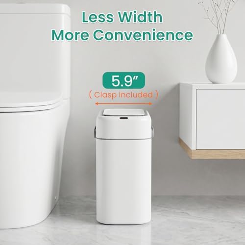 FDW 2.2 Gallon Bathroom Trash Can with Lid,Automatic Sensor Plastic Waste Bin Slim and Small Trash Can for Living Room,Bedroom,Office (Pack of Two)