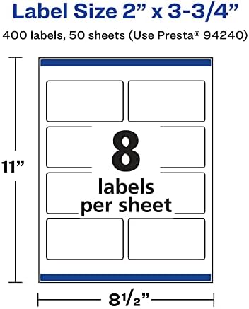 Avery® Printable Durable White Rectangle Labels, Sure Feed® Technology, 2" x 3.75", Print-to-the-Edge, Waterproof Labels, Laser & Pigment-Based Inkjet Compatible, 400 Total