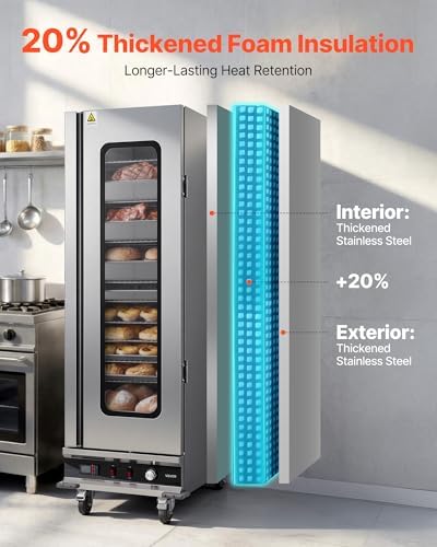 VEVOR Electric Hot Box Food Warmer, 16-Tier Commercial Warming Cabinet with Water Tray, Glass Door and Adjustable Shelves, Stainless Steel Food Warmer Cabinet, for Restaurant, Kitchen, Pizza, Chicken