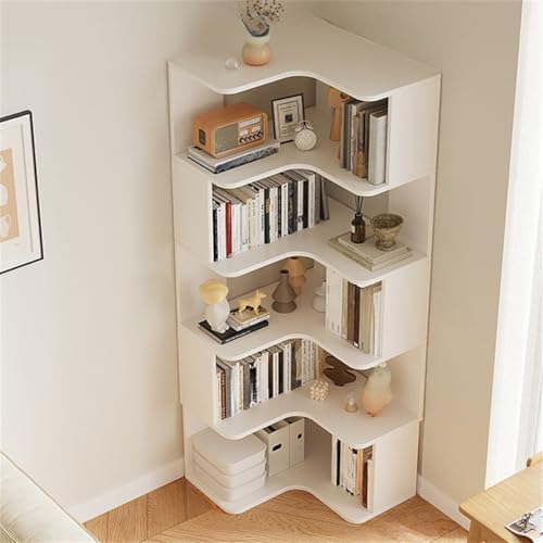 Vertical Lumber Wall Corner with 6 Shelves/5 Shelves & Closed Back Bookshelf Rack Floor Student Corner Cabinet Wall Multi-Layer Storage Cabinet Bookcase White 24" L x 24" W x 63" H