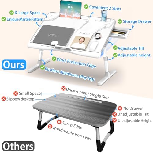 HETTHI Bed Laptop Table Adjustable Foldable Laptop Stand 23.6×15.7in Marble