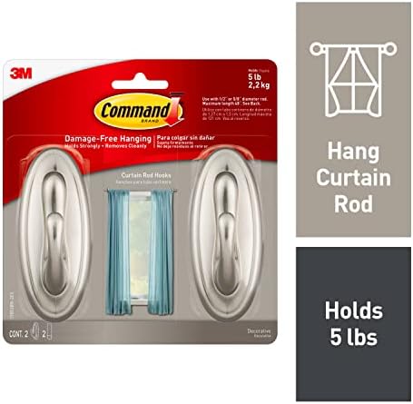 Command 5 lb Large Brushed Nickel Color Hooks, 2-Count of 2 Wall Hooks and 2 Command Strips, Wall Decor, and Room Decor (Pack of 6)