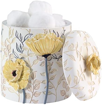 Avanti Linens - Covered Jar, 100% Hand-Painted Resin Bathroom Accessories, Floral Home Decor (Marielle)