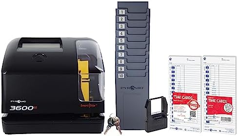 Pyramid Time Systems - 3600SSK1 Time Clock and Document Stamp | With SmartSite LED Alignment and Tri-View Window, Includes 125 Time Cards, Time Card Rack, Ribbon, 2 Security Keys