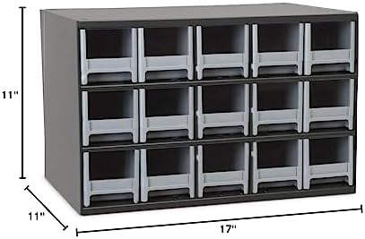 Akro-Mils Steel Garage Storage Cabinet, Small Parts Organizer Metal Cabinet for Hardware, Nails, Screws, Bolts, Nuts, and More, 17" W x 11" D x 11" H, 15-Drawer, Gray Cabinet/Gray Drawers (19715)