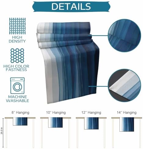 Blue White Ombre Table Runner Dresser Scarf 13 x 120 Inch Abstract Gradient Ocean Waves Modern Stripe Table Runners Non-Slip Heat Resistant Kitchen Dining Table Decor for Home Holidays Indoor Outdoor