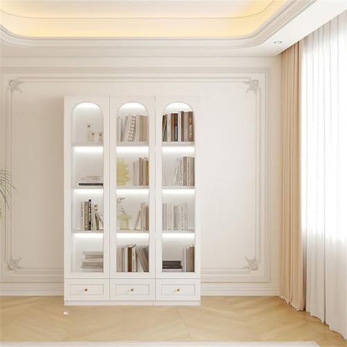 4-Tier Wood Barrister Bookcase with Multiple Drawers & Shelves Bookcase Bookshelf Integrated Home Living Room Study Cabinet Modern Display Cabinet Shelf White 47" L x 13" W x 79" H