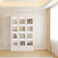 4-Tier Wood Barrister Bookcase with Multiple Drawers & Shelves Bookcase Bookshelf Integrated Home Living Room Study Cabinet Modern Display Cabinet Shelf White 47" L x 13" W x 79" H
