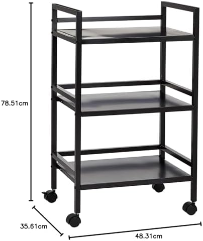Amazon Basics 3-Tier Metal Rolling Utility Cart, Storage Organizer, Multifunctional Storage, Mobile Shelving, Black