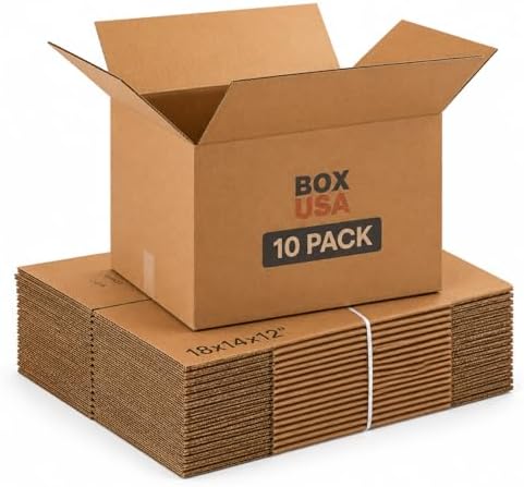 BOX USA Medium Moving Boxes 18"L x 14"W x 12"H 10-Pack - Corrugated Cardboard Box for Shipping, Mailing, Packing, Packaging and Storage
