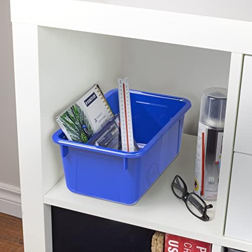 Storex Small Cubby Bins – Plastic Storage Containers for Classroom, 12.2 x 7.8 x 5.1 inches, Class Blue, 5-Pack (62416A05C)