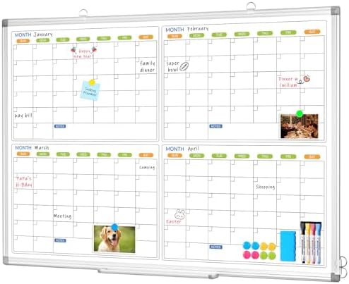Dry Erase Calendar for Wall 4 Month, 36" x 24" Large White Board Calendar
