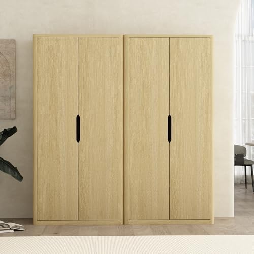 Manhattan Comfort Rivington Bookshelf 79 in Tall 5-Tier Bookcase, Modern Soft Close Storage Cabinet, Handle-Free, Round Corner Design for Living Room, Bedroom, or Home Office, Set of 2 in Natural Oak