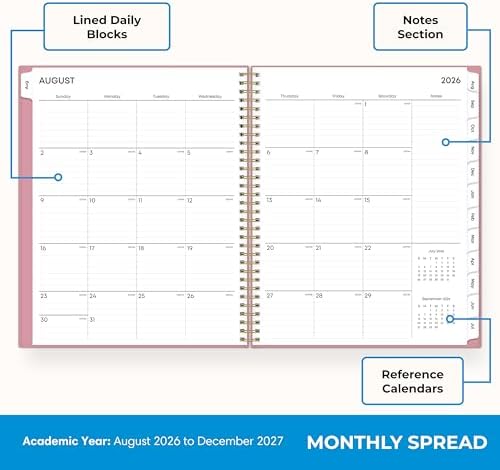 Blue Sky 2026-2027 Weekly & Monthly Academic Planner, 8.5"x11", Dusty Rose