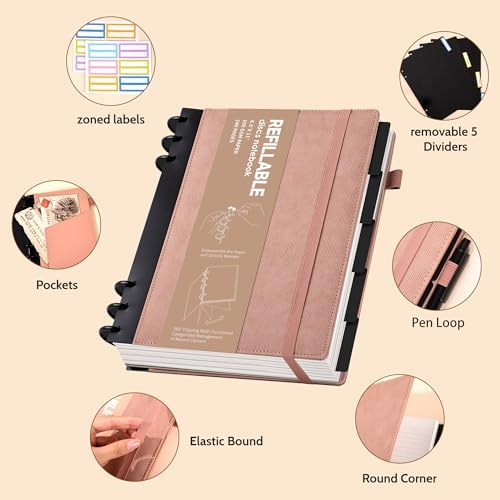 Yoment Refillable Notebooks for Work 5 Subject with Removable Dividers Tabs