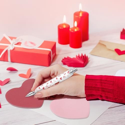 JarThenaAMCS 60Pcs Valentine's Day Sticky Notes with Ballpoint Writing Pens Pink Red White Heart Stationery Set Appreciation Gifts for Students Home Office Classroom Party Favors