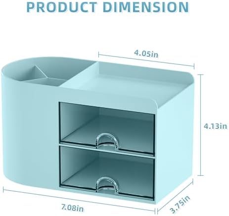 Marbrasse Small Desk Organizer with Drawer, Multi-Functional Pen Pencil Holder Storage Box for Desk, Desk Organizers and Accessories with 4 Compartments + 2 Drawer for Office Art Supplies(Blue)