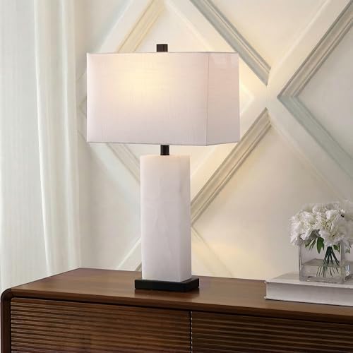 JONATHAN Y Tiggie 27" Alabaster Table Lamp, White Alabaster/Black