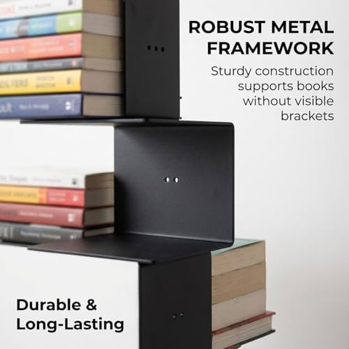 Invisible Floating Bookshelf With Metal Spine Wall Mounted Storage For Books And Decor, Space-Saving Display Unit For Home And Office Use(Black,X-Large)