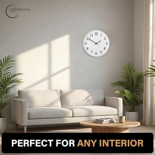 Clockswise 11" Modern Minimalist Round Wall Clock Black Arabic Numerals White Dial Analog Display Step Movement Mechanism Easy-to-Read Timepiece for Living Room Kitchen Office or Bedroom Wall Decor