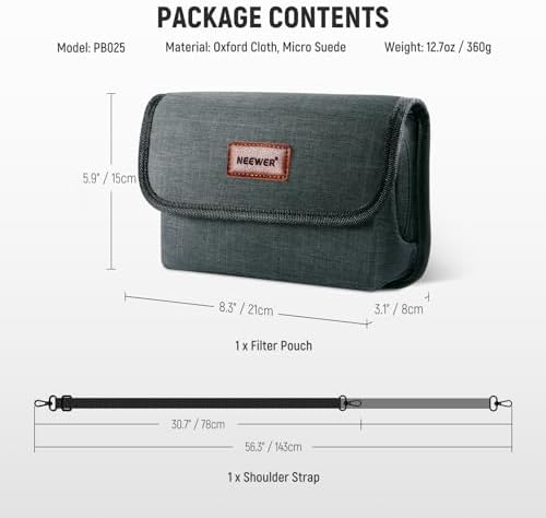 NEEWER Camera Lens Filter Case with Water Resistant Hard Shell, 6 Soft Pockets, Shoulder Strap, Pro Photography Filter Bag Storage Pouch for 4''x 4'', 4''x 5.65'' Square, 95mm Circular Filters, PB025