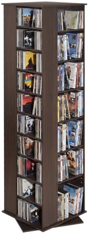 VEVOR Media Storage Cabinet, CD Rack Tower, 34 Compartments Rotating Media Tower Rack for CDs, DVDs, Books and Game Discs, DVD Stand for Living Room, Home Office and Recording Room, Brown